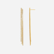 Gold stud earring with zirconia drop on a white background