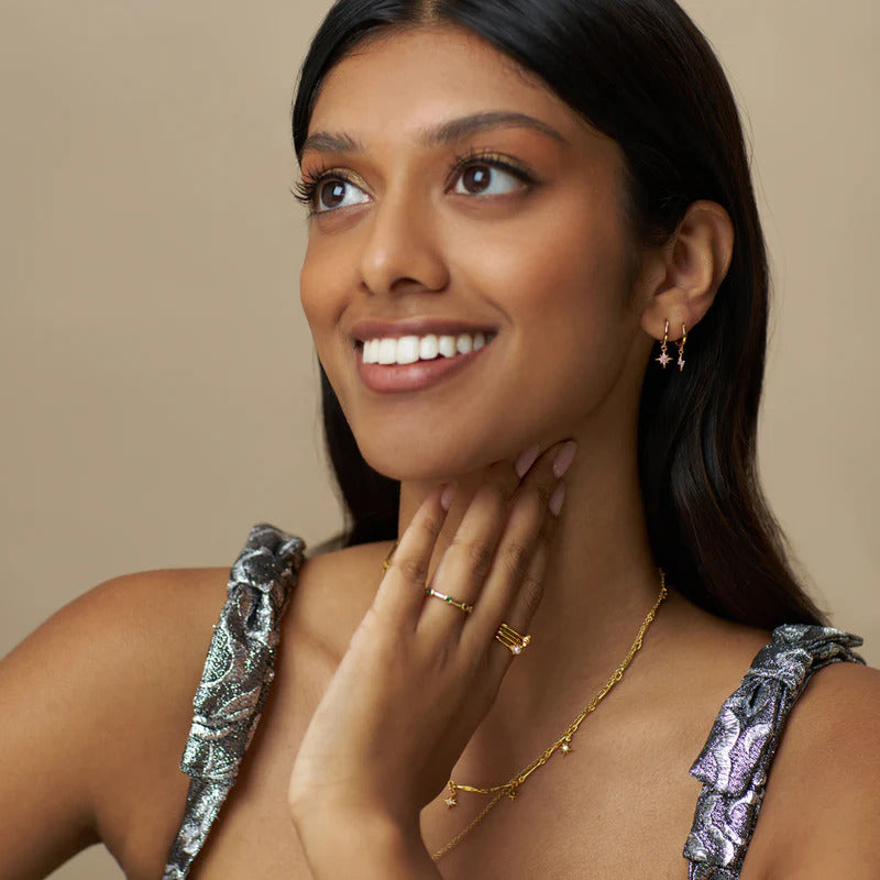 PAVE STARBURST MINI MICRO HOOPS GOLD