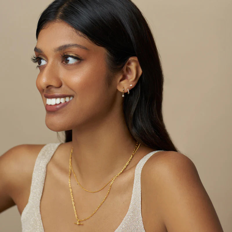 PAVE LIGHTNING & STARBURST MICRO HOOP EARRRING GOLD