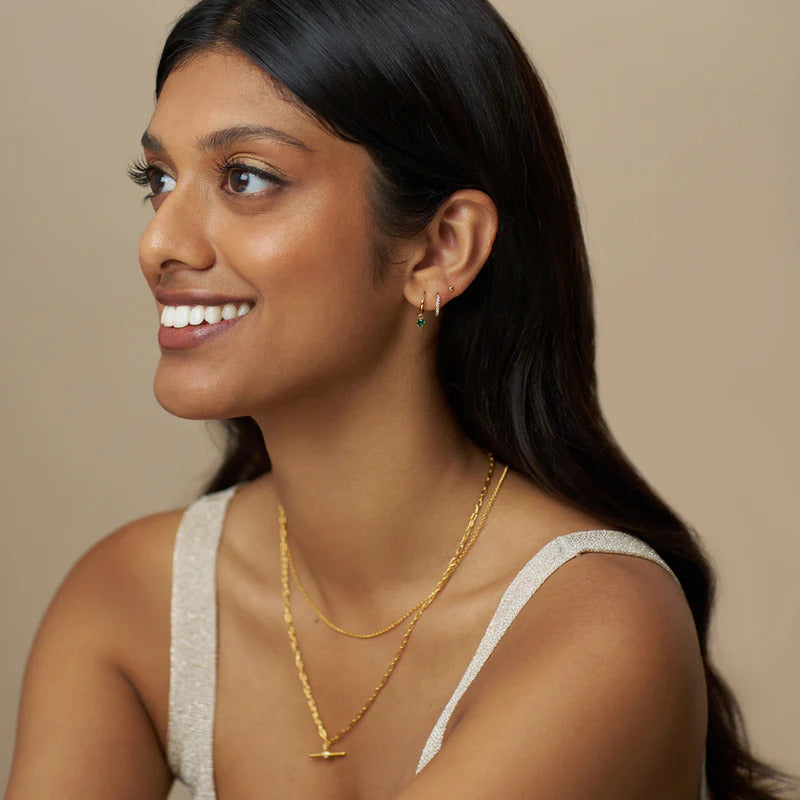 PAVE MICRO & EMERALD DROP EARRINGS GOLD