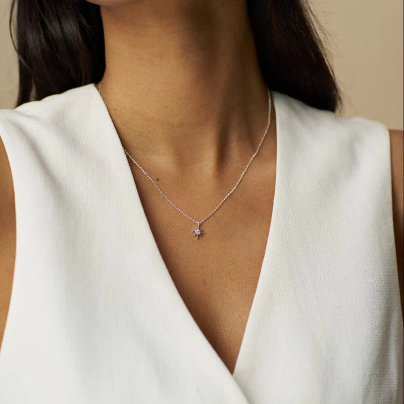 CRYSTAL STARBURST CHARM NECKLACE SILVER