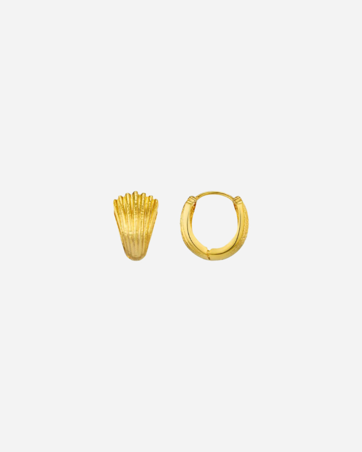 Two gold earrings on a white background