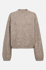 Long-sleeve knit sweater in a heathered taupe-brown colour, shown against a plain white background.