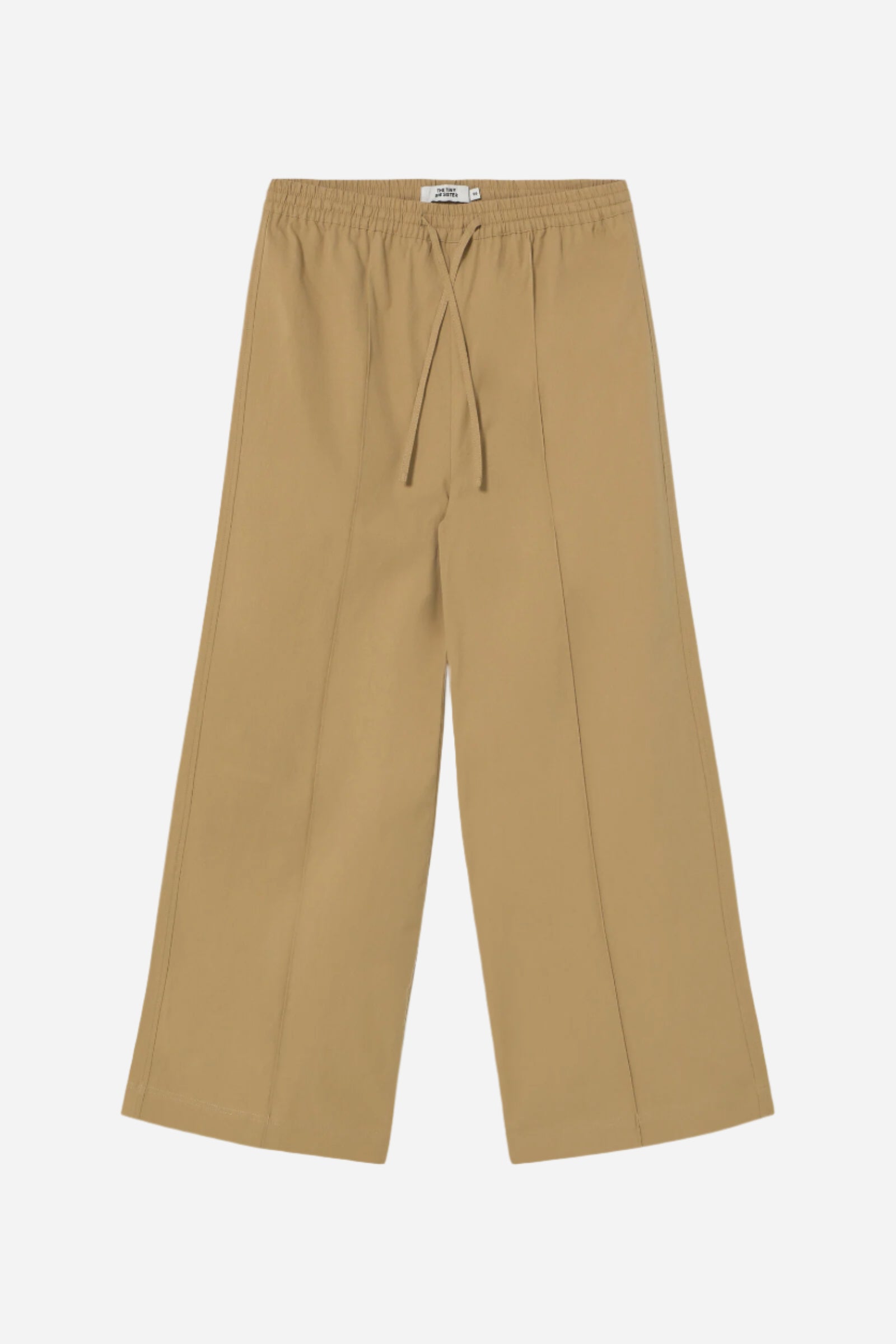 Beige wide-leg pants on a white background