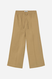 Beige wide-leg pants on a white background