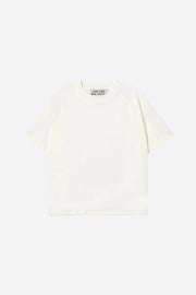 White t-shirt with a brand logo on a white background