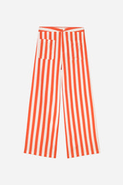 RED and white striped pants on a white background
