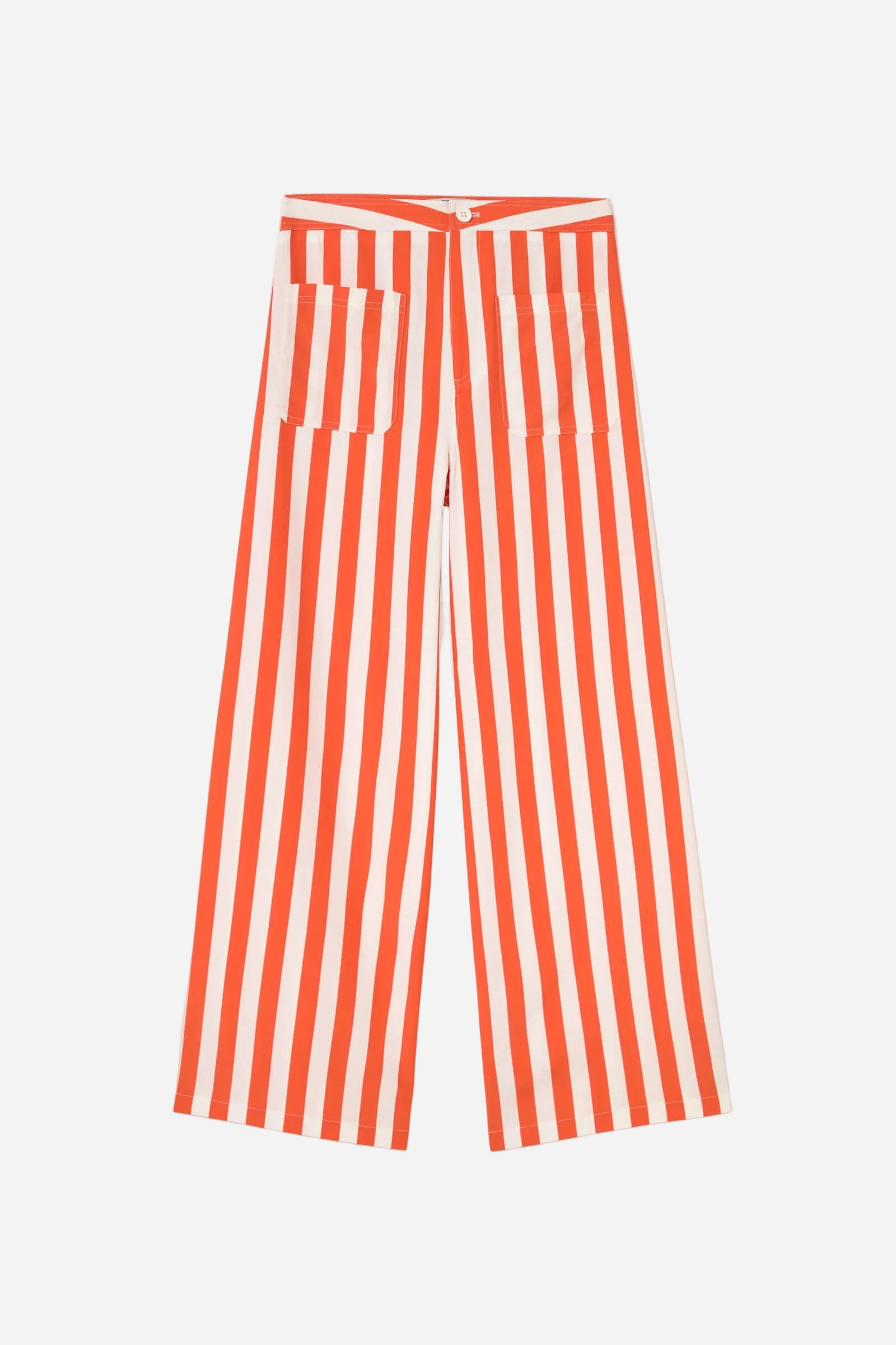 RED and white striped pants on a white background