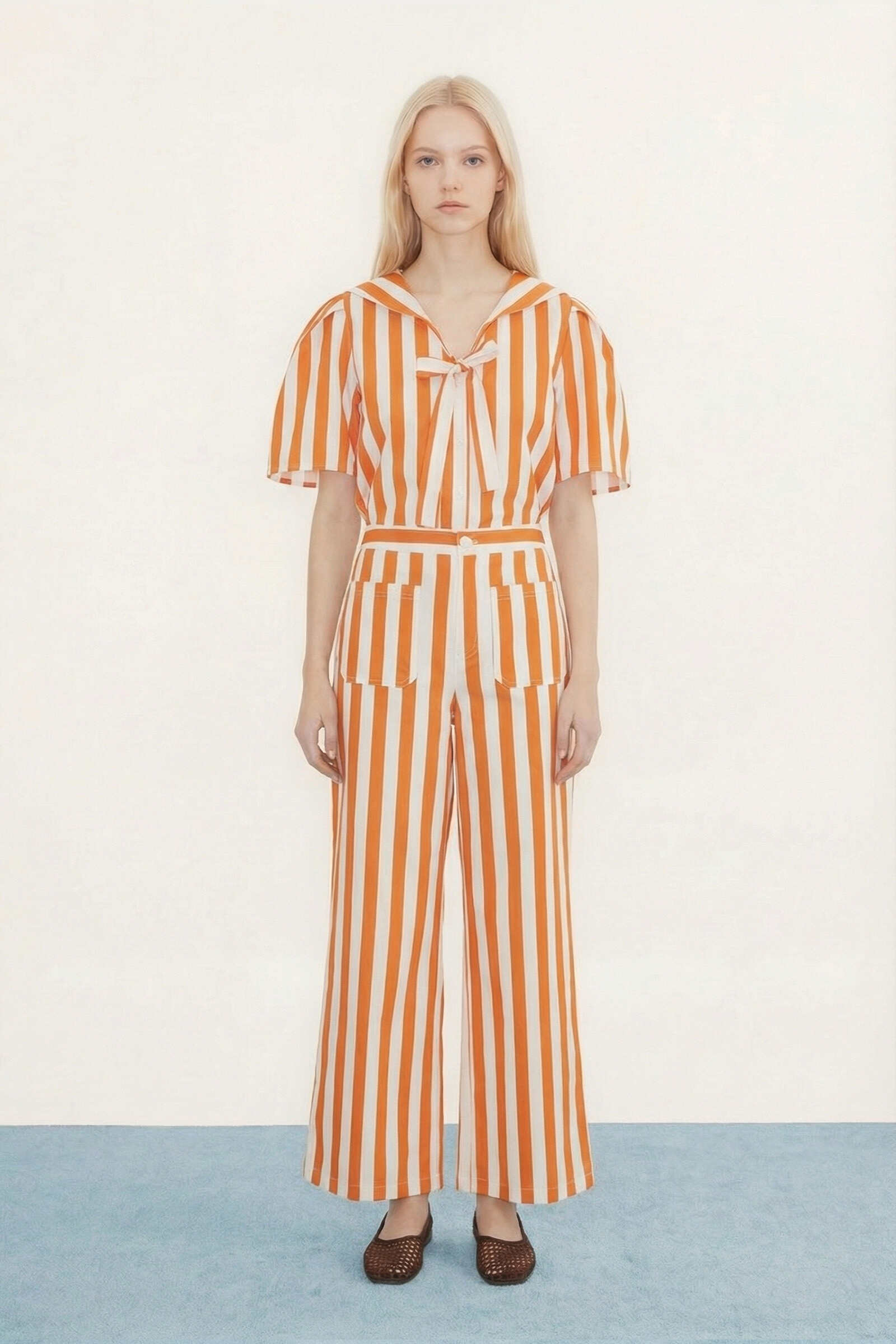STRIPED SAILOR NECK BLOUSE SUMMER RED