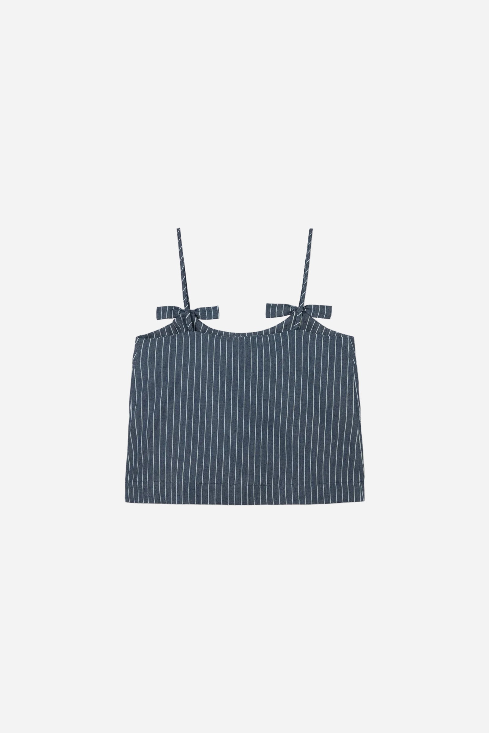 Striped crop top with thin straps on a white background