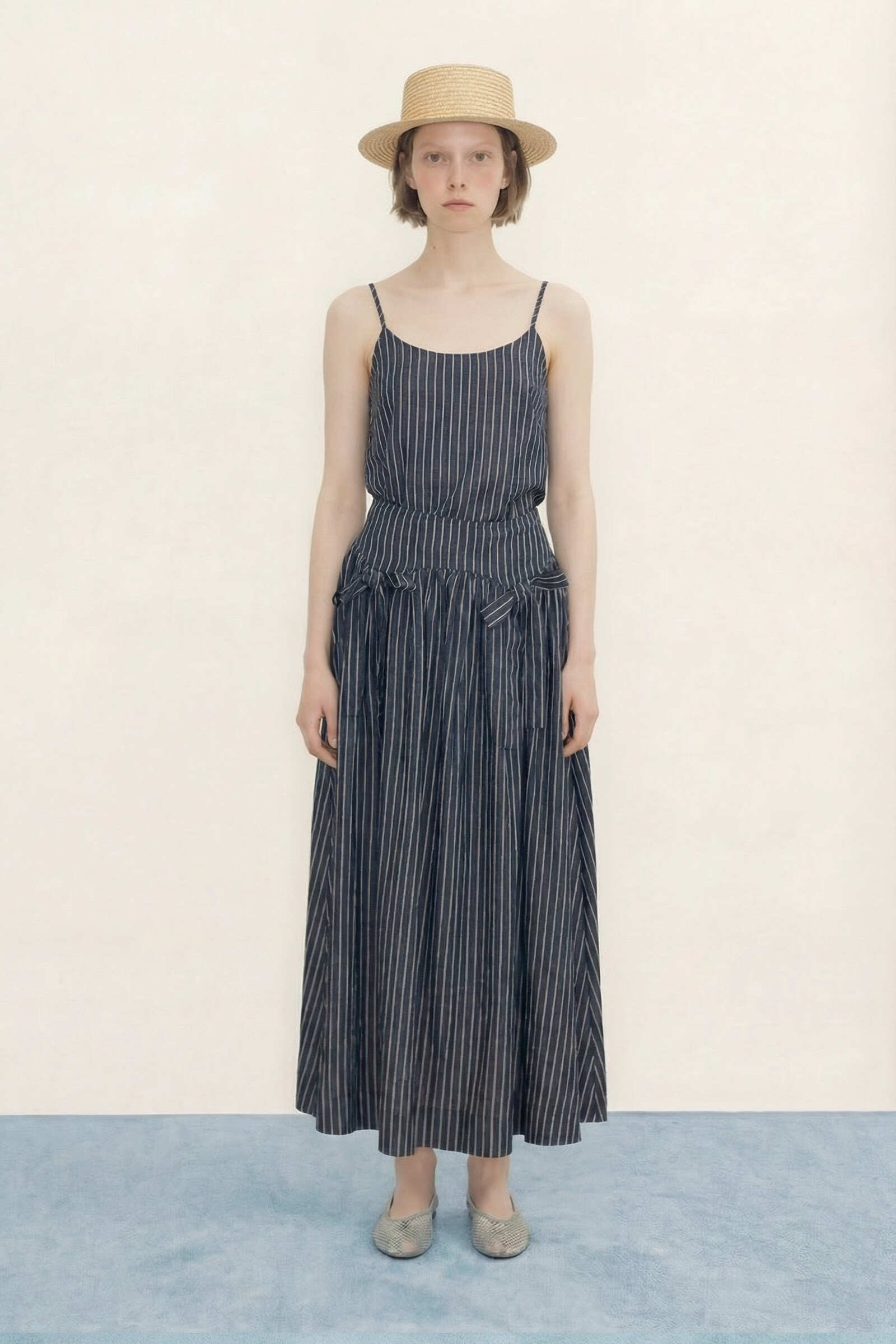 STRIPED STRAPS TOP LIGHT NAVY