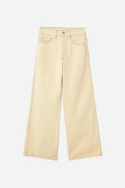 Beige wide-leg jeans on a white background