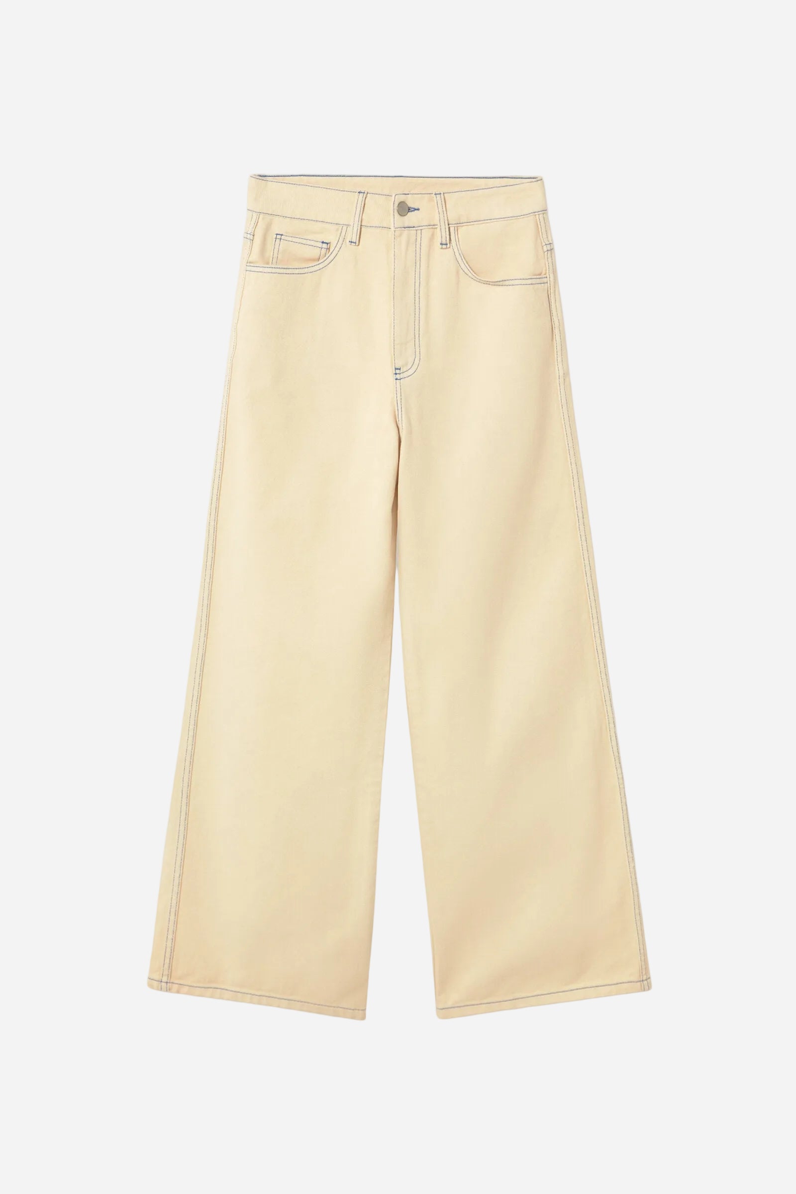 Beige wide-leg jeans on a white background