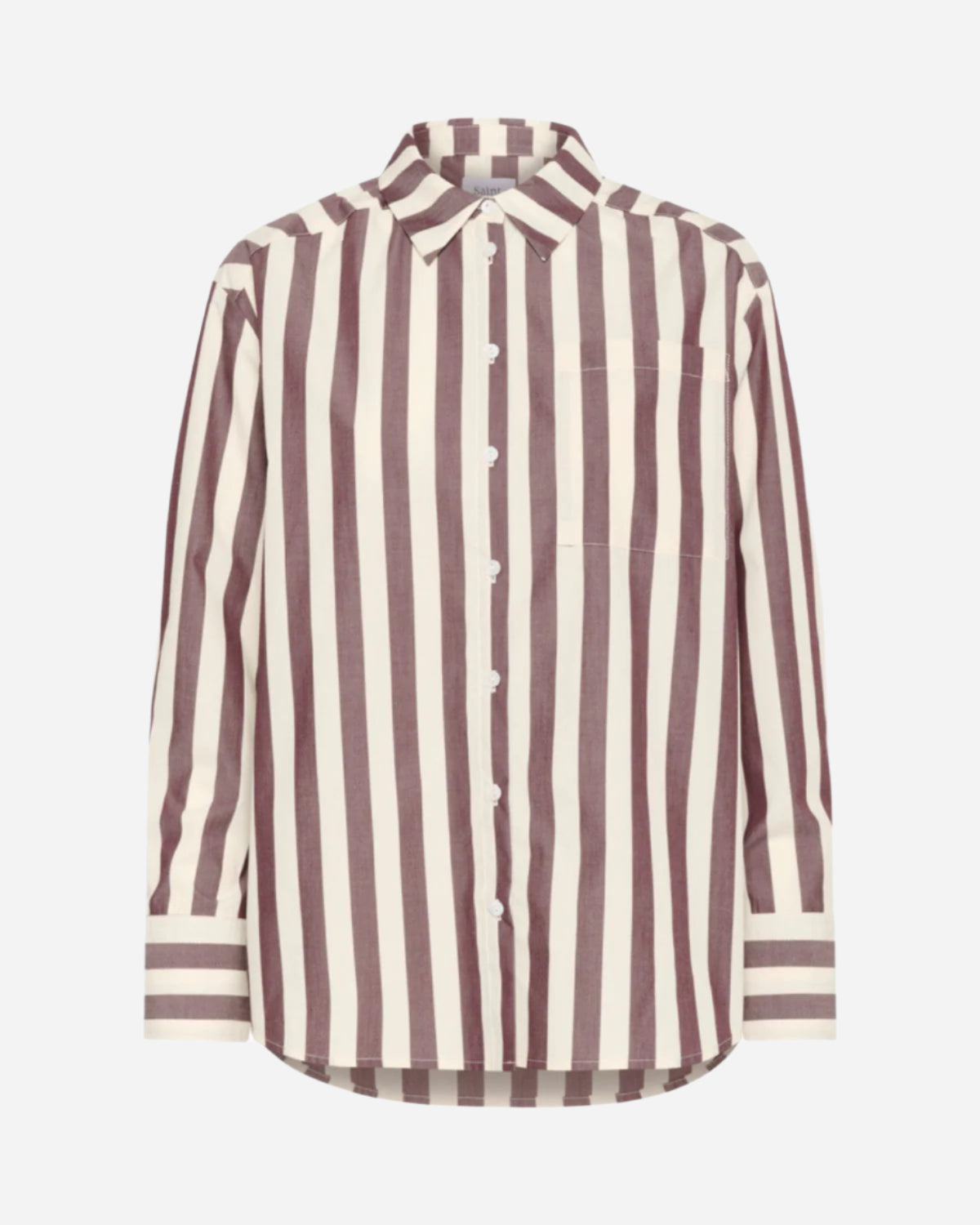 Striped shirt with brown and white vertical stripes on a white background