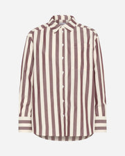 Striped shirt with brown and white vertical stripes on a white background