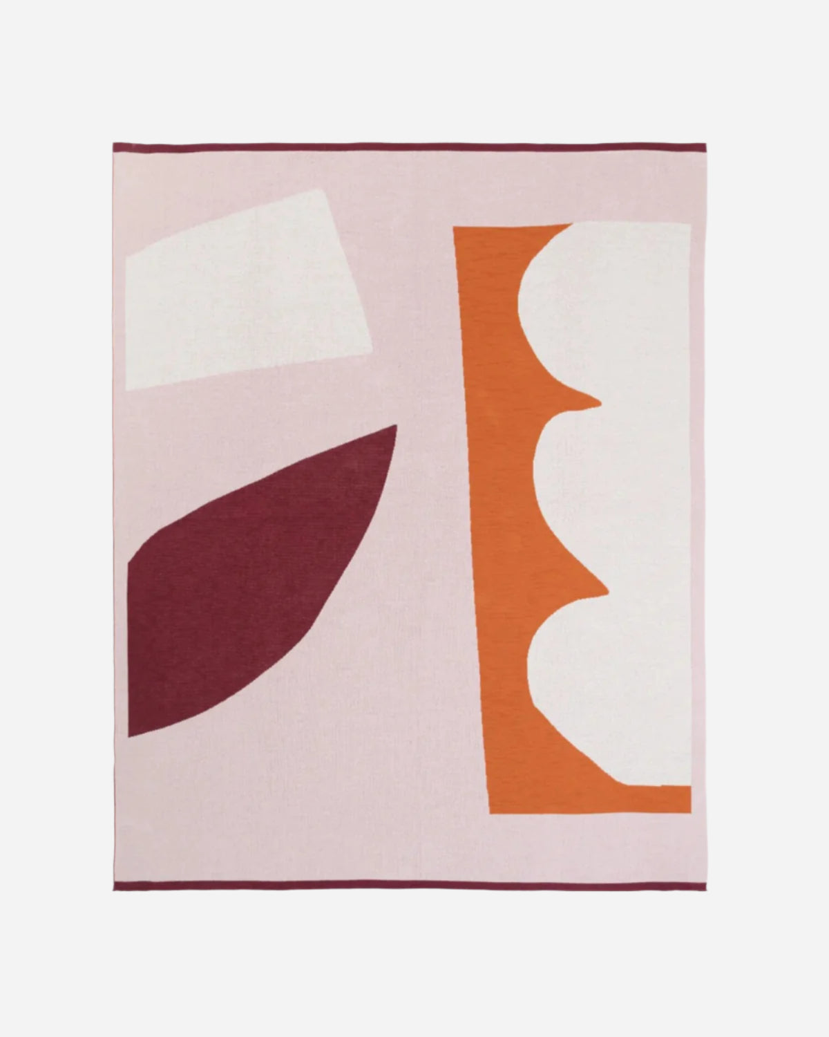 Abstract art throw with geometric shapes on in pink, orange and burgundy