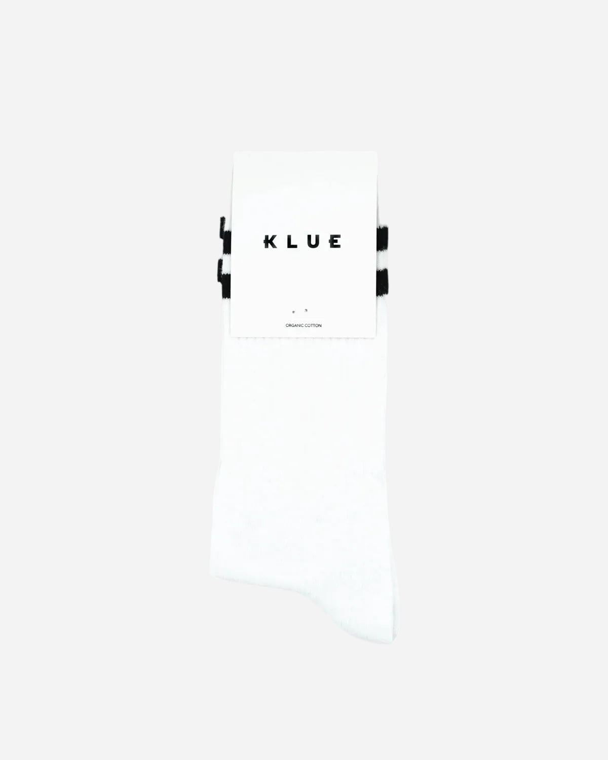 White sock with 'KLUE' branding on a white background