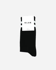 Black sock with KLUE branding on a white background