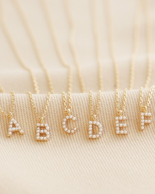 GOLD PLATED TINY PEARL INITIAL NECKLACES