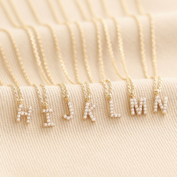 TINY PEARL INITIAL CHARM NECKLACE GOLD