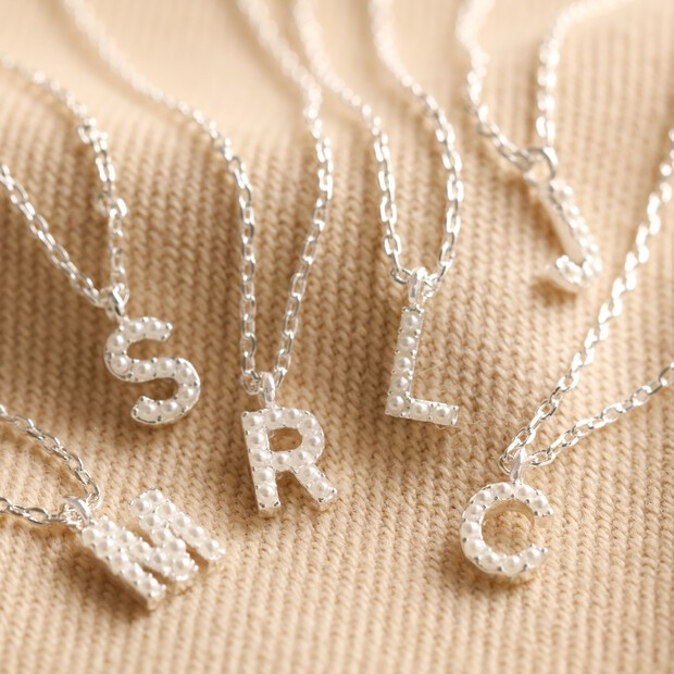 SILVER PLATED INITAL TINY PEARL NECKLACES 