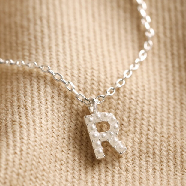 TINY PEARL INITIAL CHARM NECKLACE SILVER