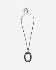 Necklace with a large, oval-shaped pendant on a white background