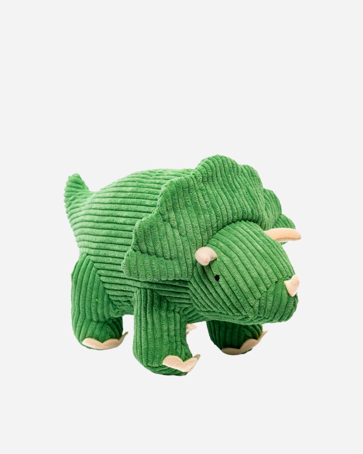 Green corduroy Triceratops soft toy
