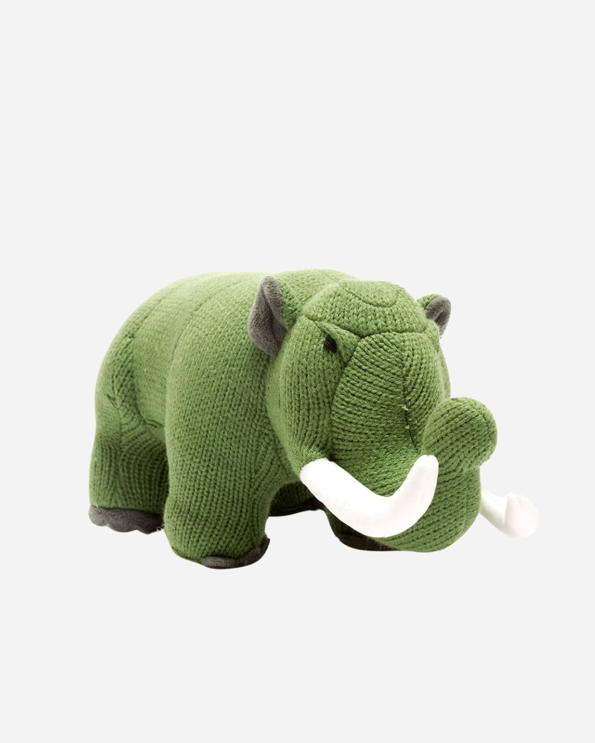 Moss green knitted Mastodon soft toy