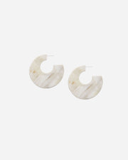 Pair of natural 
white hoop earrings on a white background