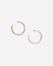Pair of white and beige hoop earrings on a white background