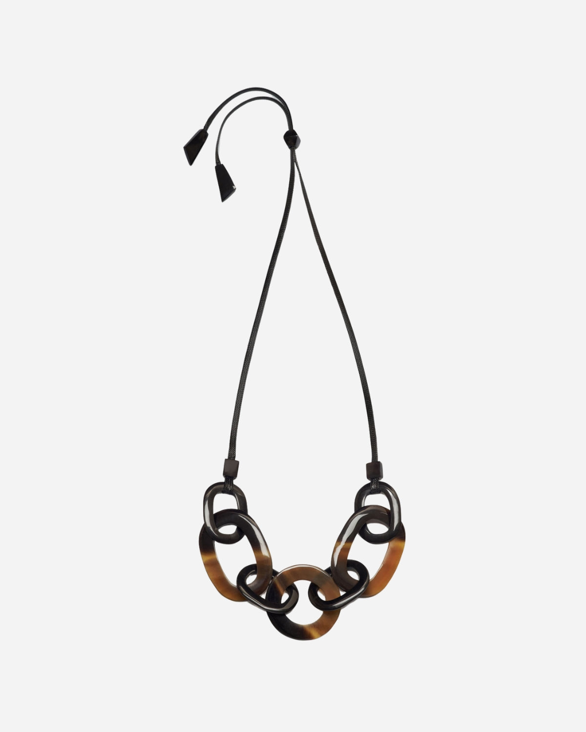 Necklace with tortoiseshell links on a white background