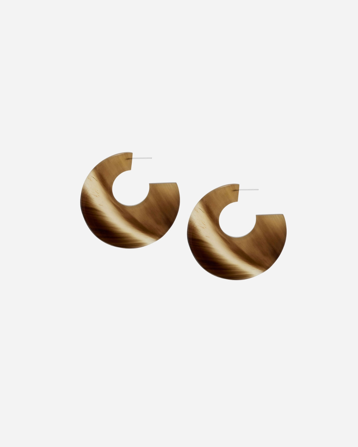 Pair of brown hoop earrings on a white background