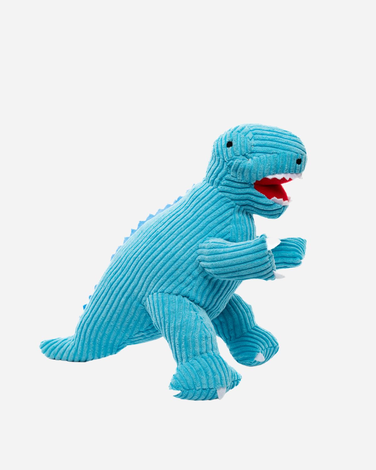 Teal blue corduroy T-Rex soft toy
