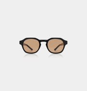 Black frame sunglasses with light brown lenses