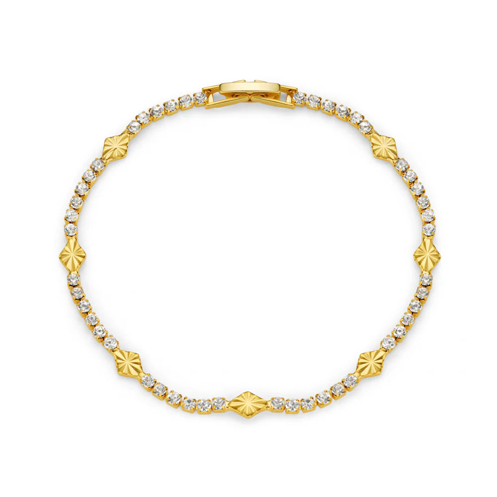 CUPCHAIN & ETCHED DETAIL TENNIS BRACELET GOLD