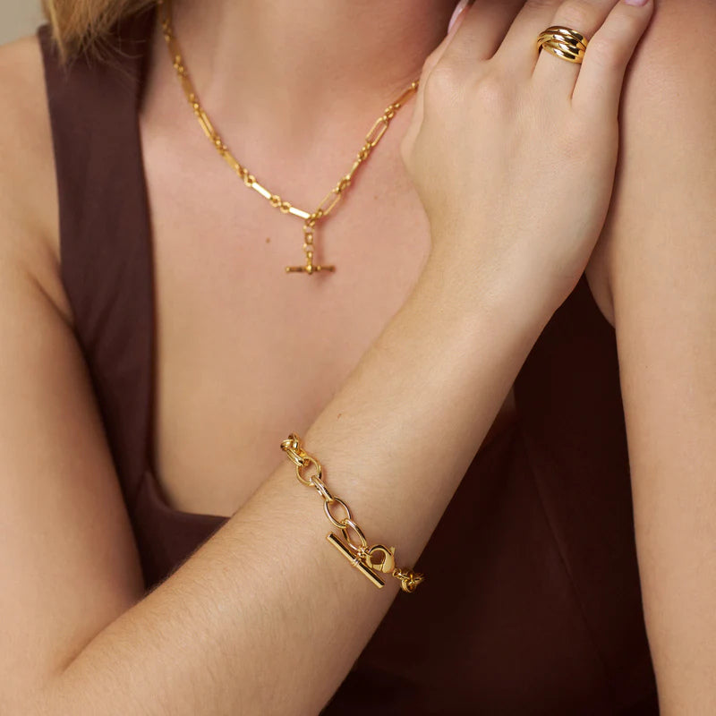OVAL LINK T-BAR DROP BRACELET GOLD