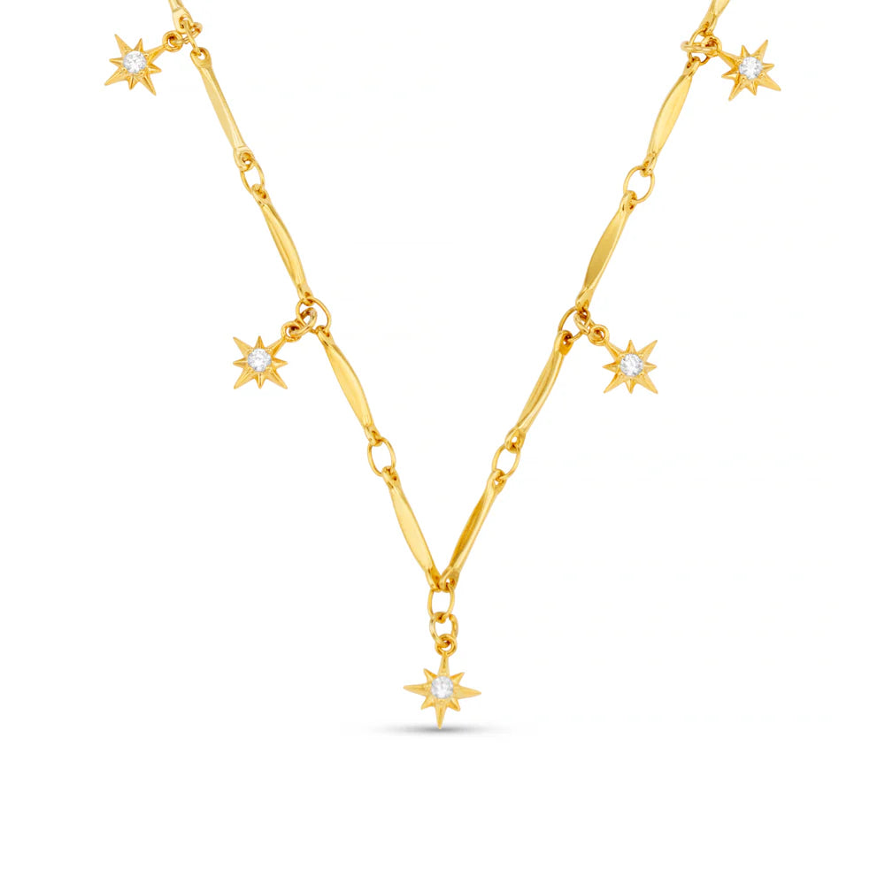 CRYSTAL STARBURST MULTI CHARM NECKLACE GOLD