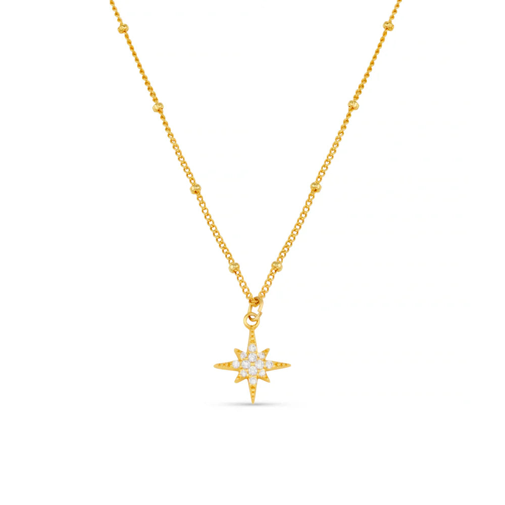 PAVE STARBURST SATELLITE CHAIN NECKLACE GOLD