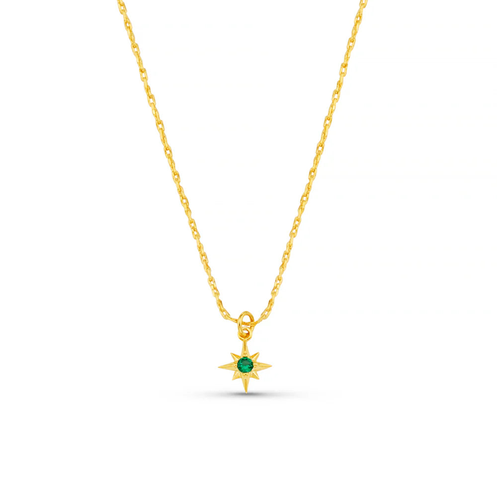 MICRO EMERALD STARBURST FINE COLLAR NECKLACE GOLD