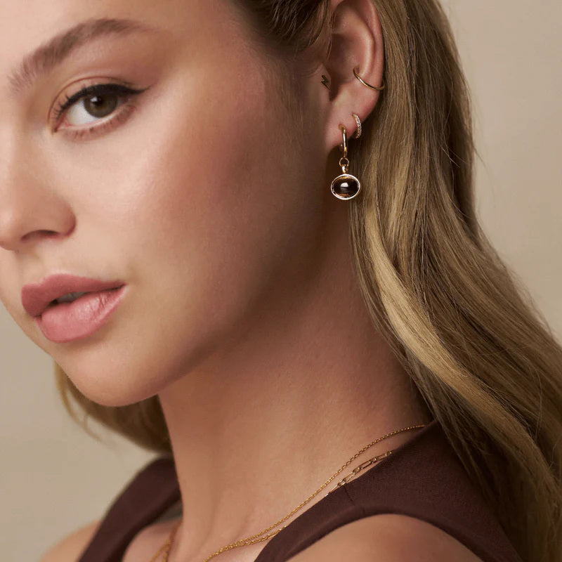 SEMI PRECIOUS TIGERS EYE DROP HOOP EARRINGS