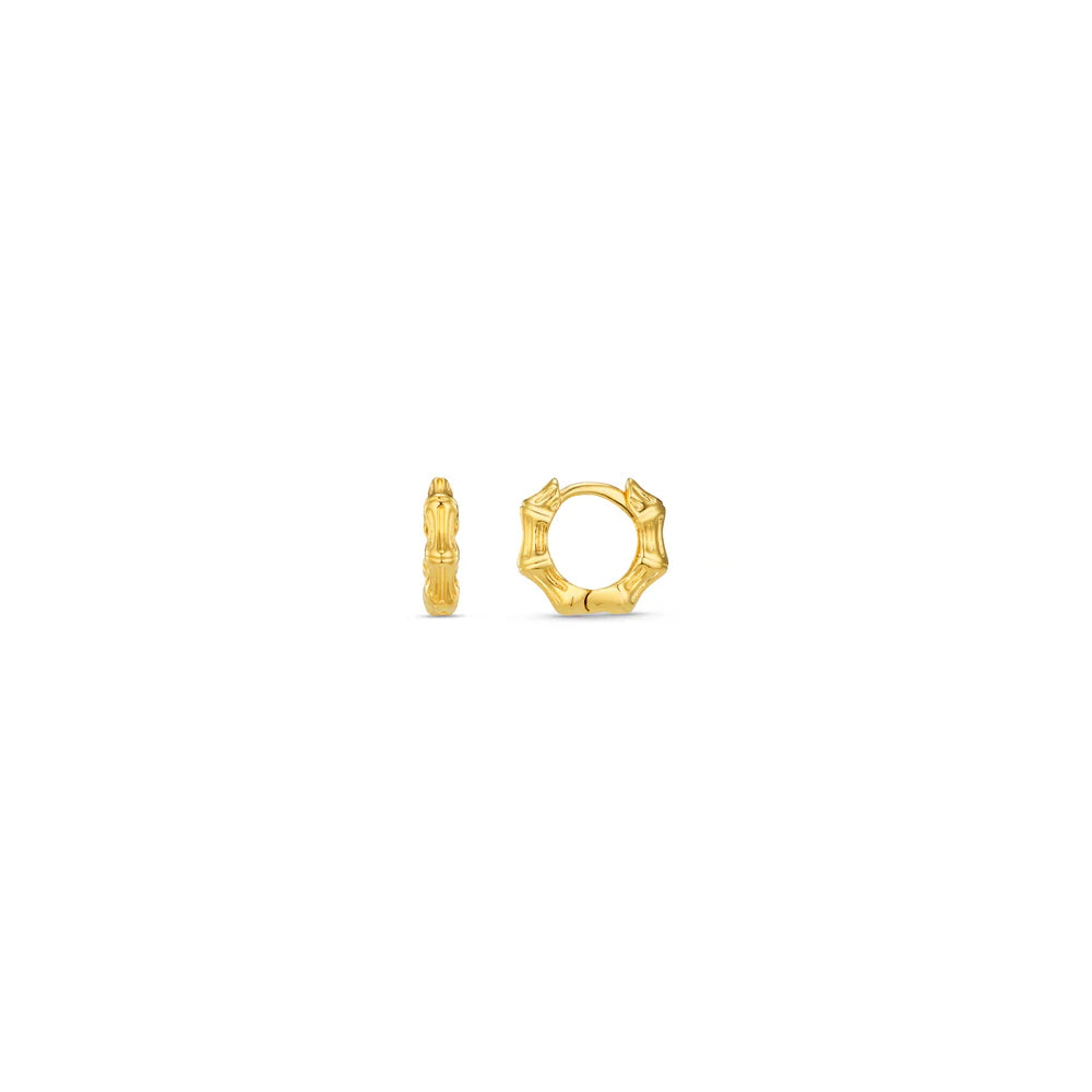 TEXTURED BAMBOO HUGGIE HOOPS GOLD