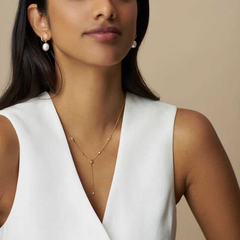 CRYSTAL & STARBURST FINE LARIAT NECKLACE