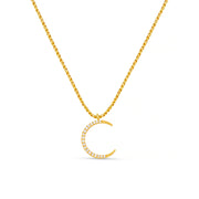 PAVE MOON & ROPE CHAIN NECKLACE GOLD
