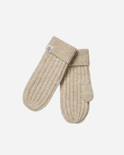 Pair of beige mittens on a white background