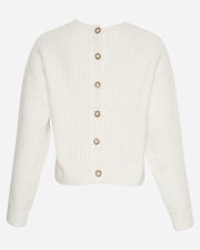 White ribbed knit cardigan with buttons on a white background
