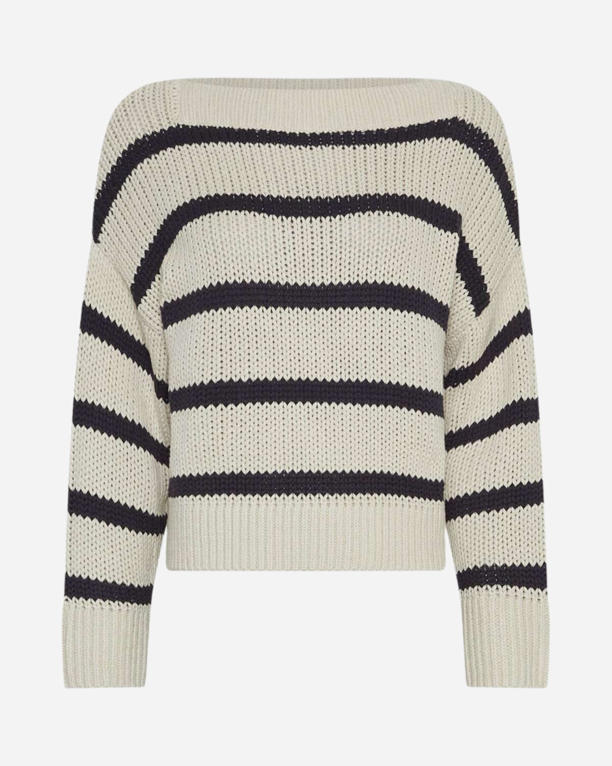 Striped sweater with black and white stripes on a white background