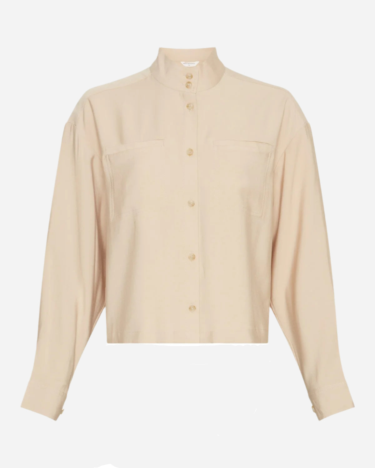 Beige shirt with a high collar on a white background
