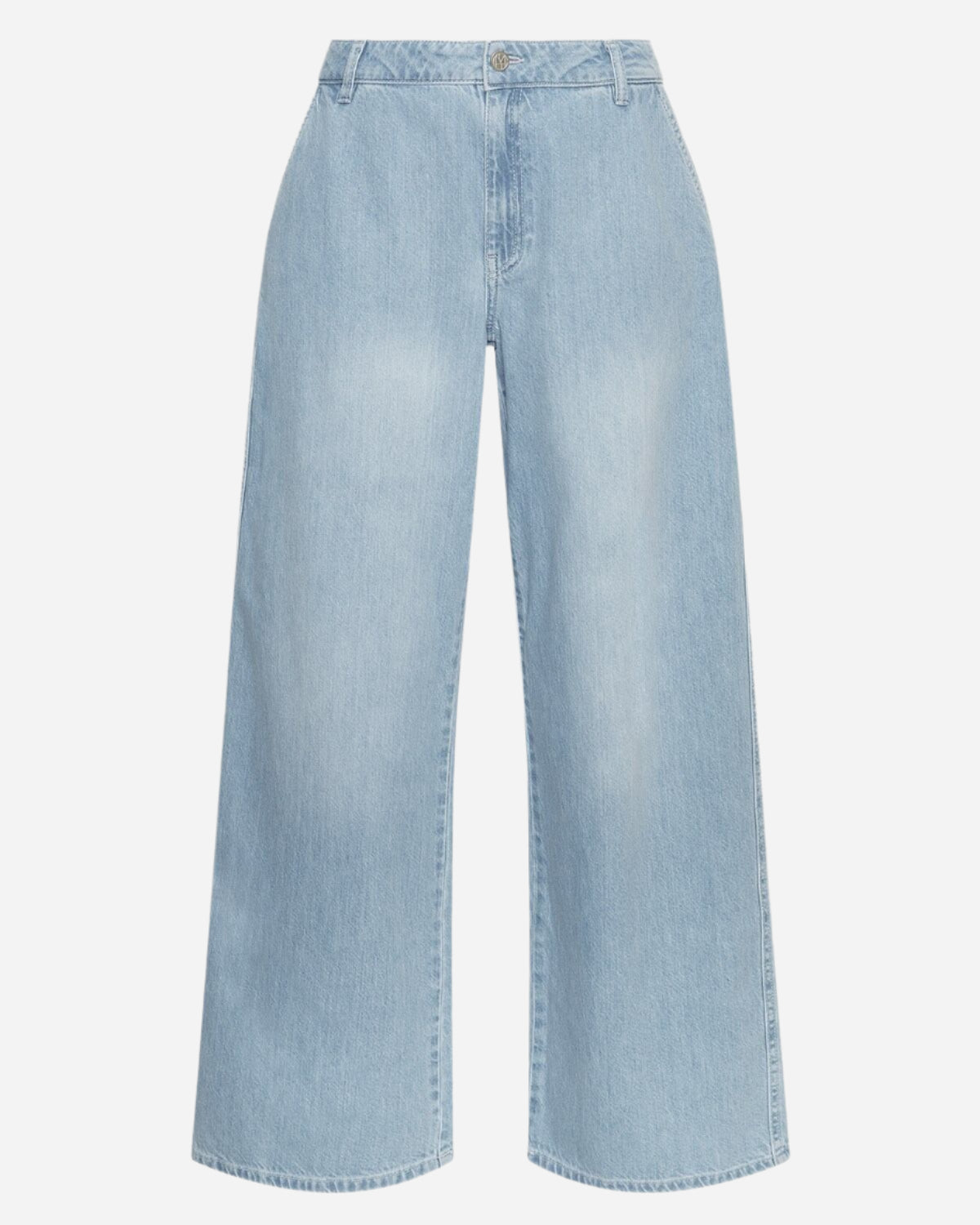 Light blue wide-leg jeans on a white background