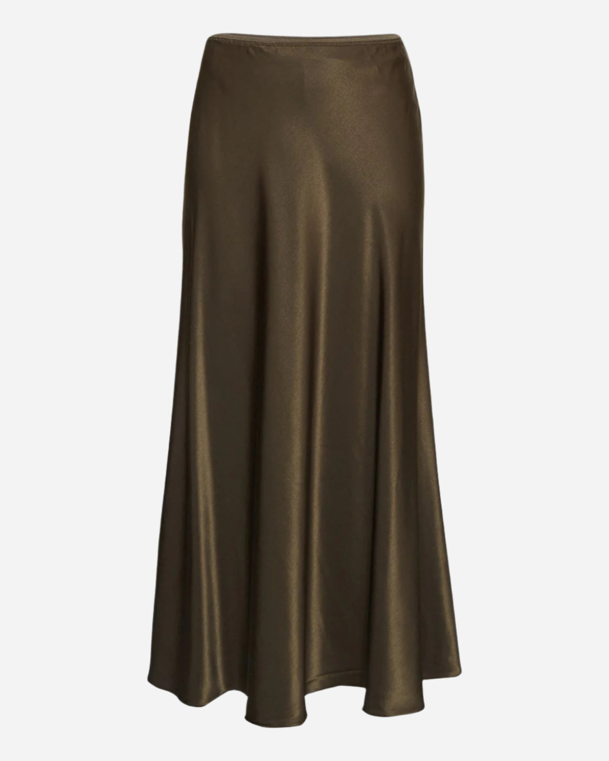 Khaki silk skirt on a white background